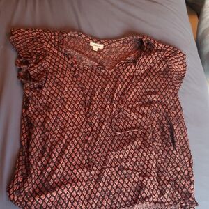 Style & Co. Black and Red Flutter Sleeve Blouse